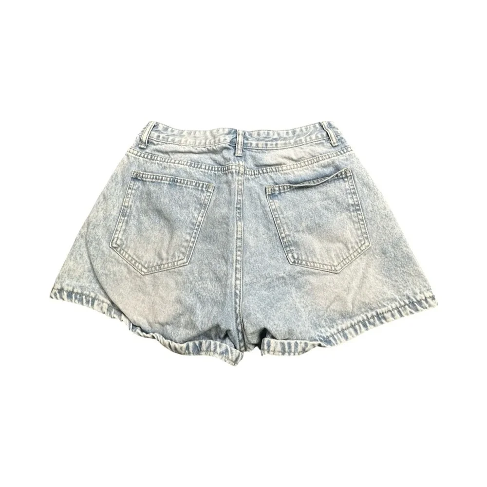 SHEIN Shorts Women 30 Light Blue Acid Wash High Waist Denim Mom Style Casual